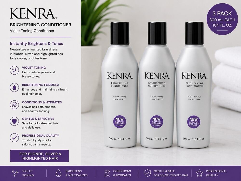 Kenra Brightening Conditioner Violet Toning Conditioner 3 Pack 10.1 Fl Oz Each